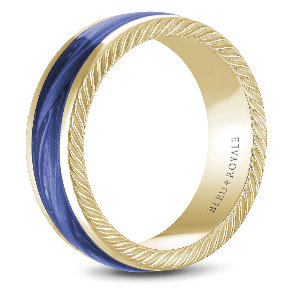 9.50mm Bleu Royale Wedding Band in Yellow Gold