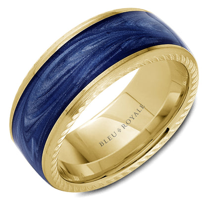 9.50mm Bleu Royale Wedding Band in Yellow Gold