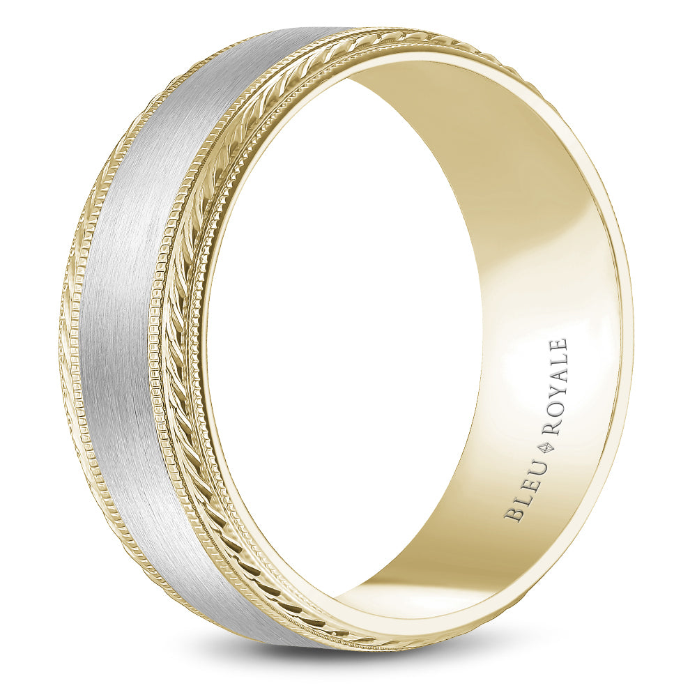 8.00mm Bleu Royale Wedding Band in W&Y Gold