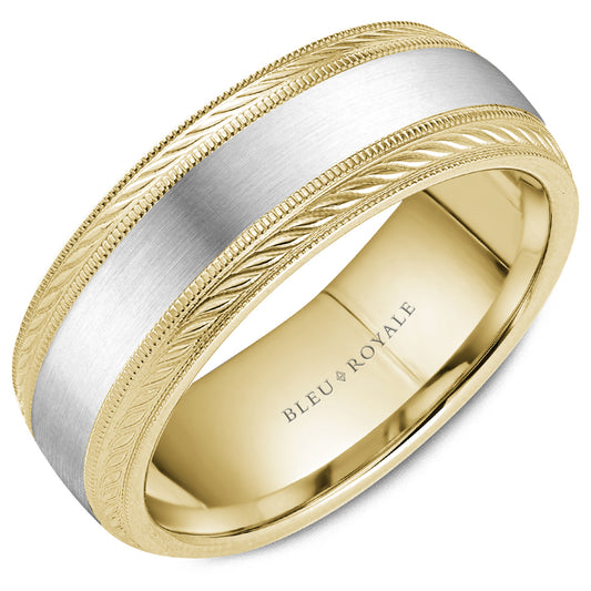 8.00mm Bleu Royale Wedding Band in W&Y Gold