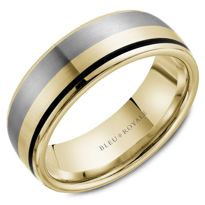 7.50mm Bleu Royale Wedding Band in 14k/Tantalum/Enamel