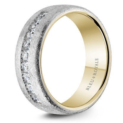 7.50mm Bleu Royale Wedding Band in W&Y Gold With 9 PR, TCW 0.9ct