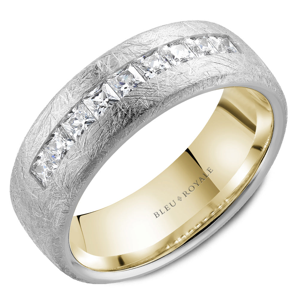 7.50mm Bleu Royale Wedding Band in W&Y Gold With 9 PR, TCW 0.9ct