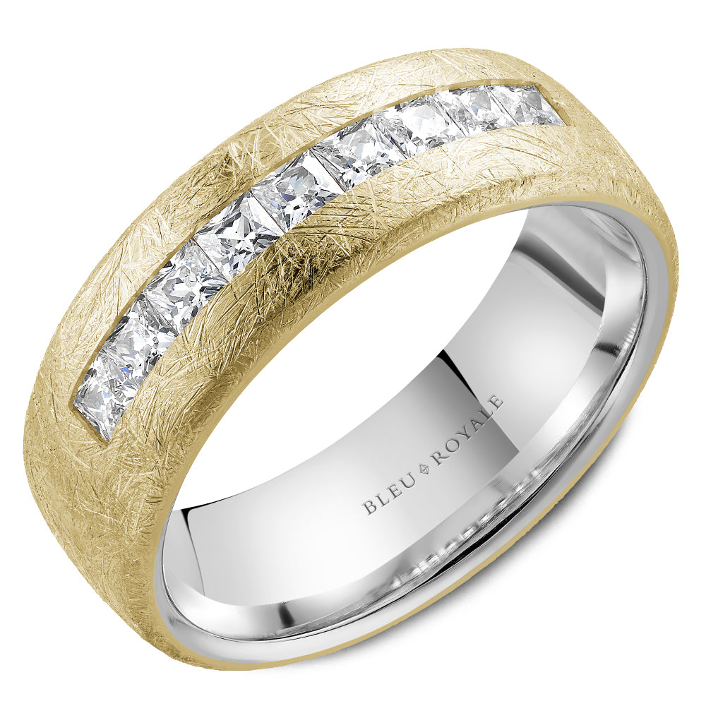 7.50mm Bleu Royale Wedding Band in Y&W Gold With 9 PR, TCW 0.9ct