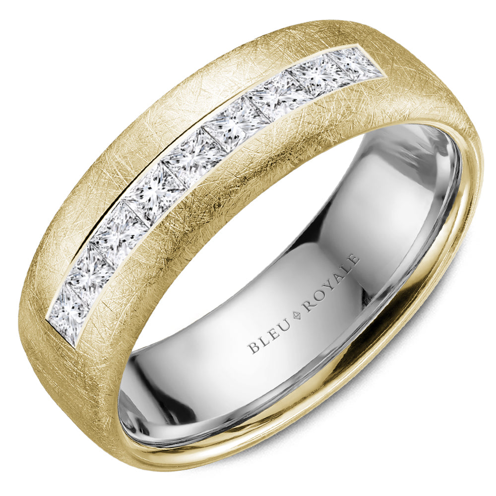 7.50mm Bleu Royale Wedding Band in Y&W Gold With 9 PR, TCW 0.9ct
