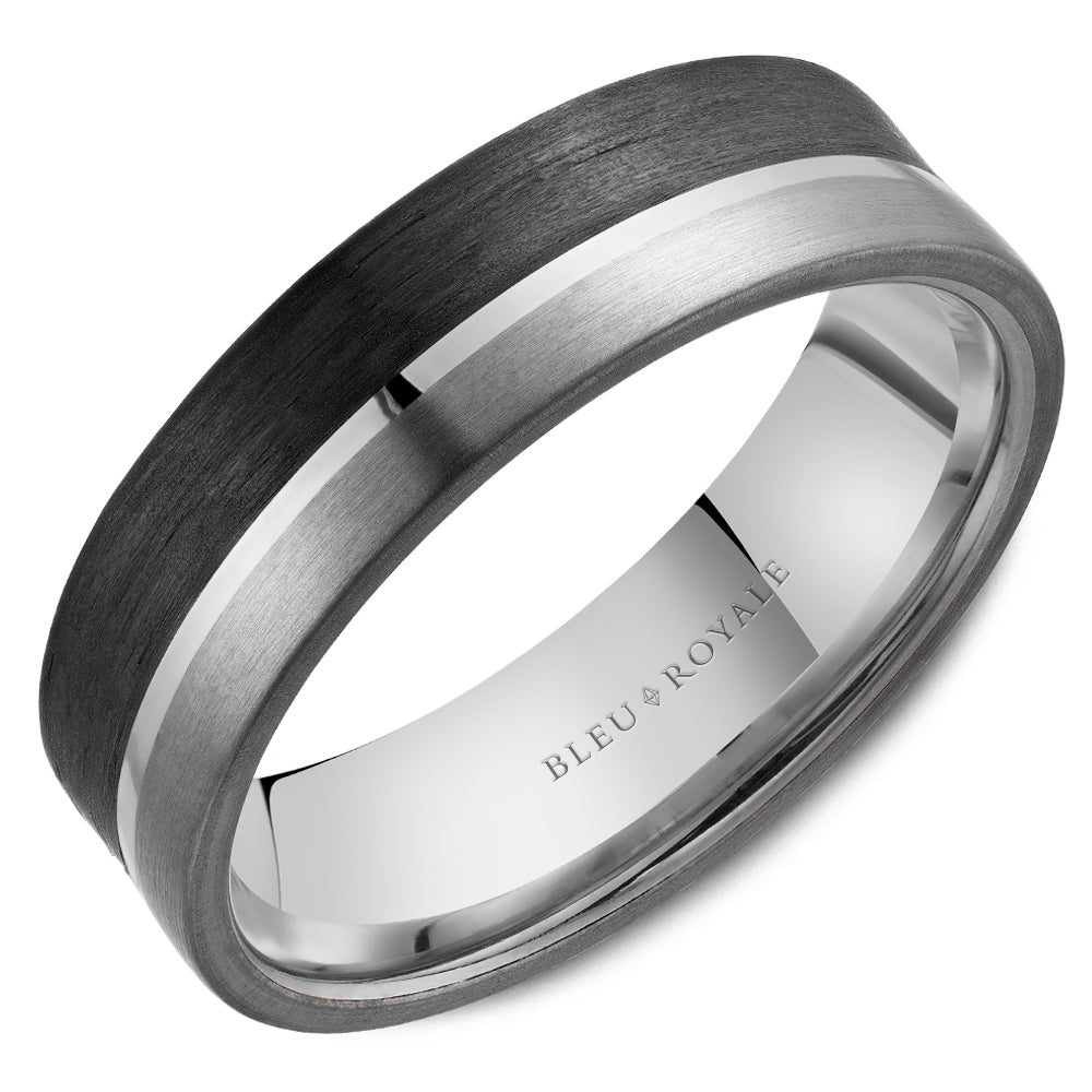 7.50mm Bleu Royale Wedding Band in 14k/Forged Carbon Fiber/Tantalum