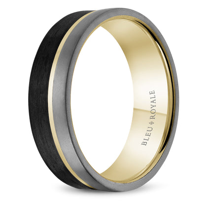 7.50mm Bleu Royale Wedding Band in 14k/Forged Carbon Fiber/Tantalum