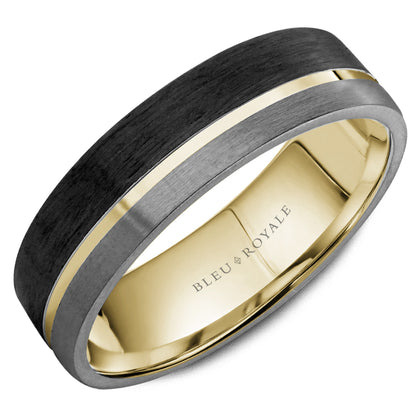 7.50mm Bleu Royale Wedding Band in 14k/Forged Carbon Fiber/Tantalum
