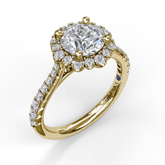 Round Cut Engagement Ring With Scalloped Halo