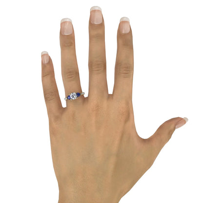 Elegant Pear Sidestone Ring in Sapphire