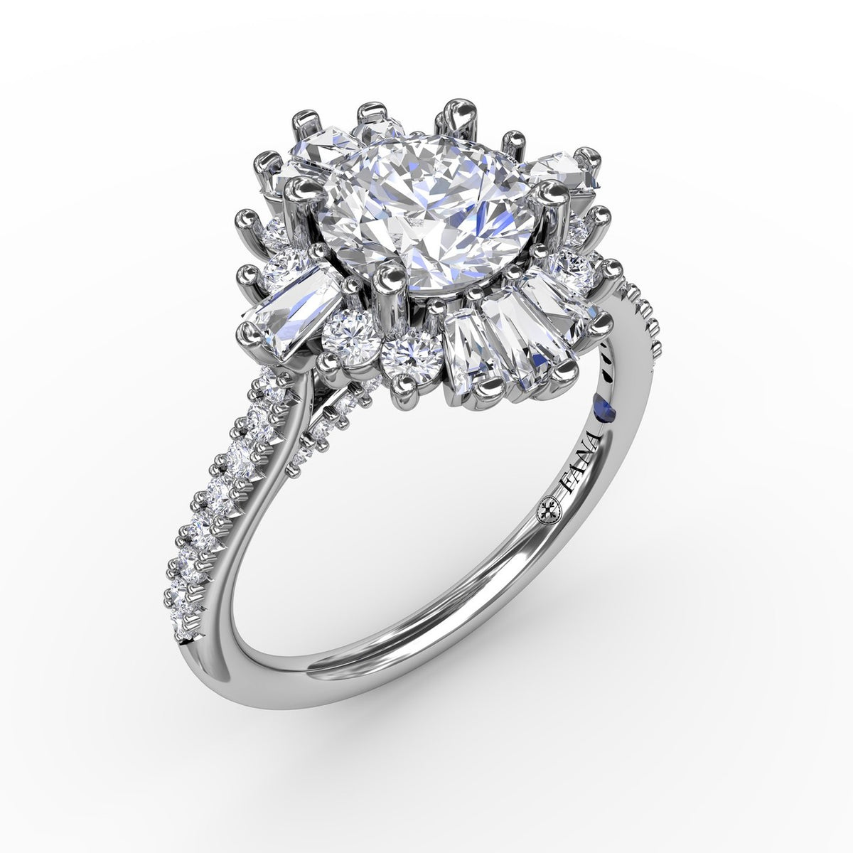 Bold Mixed Shape Diamond Halo Ballerina Style Engagement Ring With Diamond Band