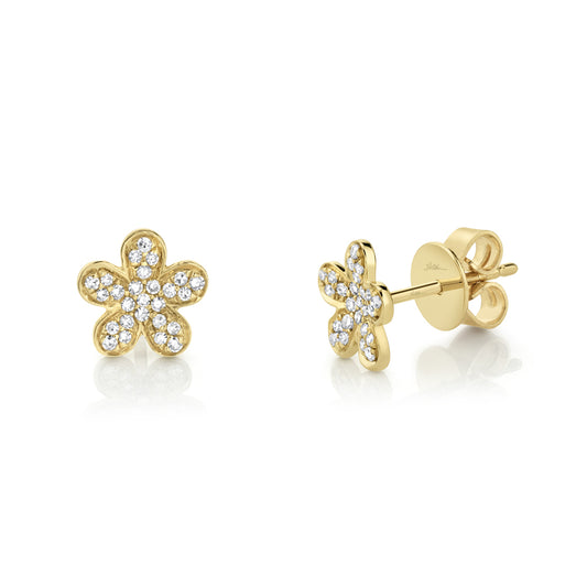 0.16Ct 14K Y/G Diamond Flower Stud Earring