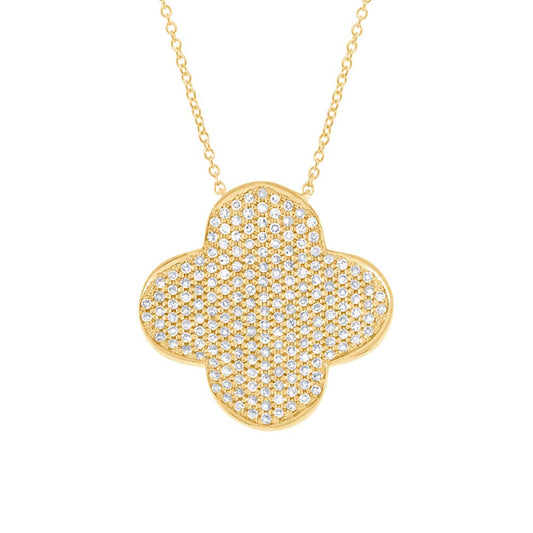 0.63Ct 14K Y/G Diamond Pave Clover Necklace