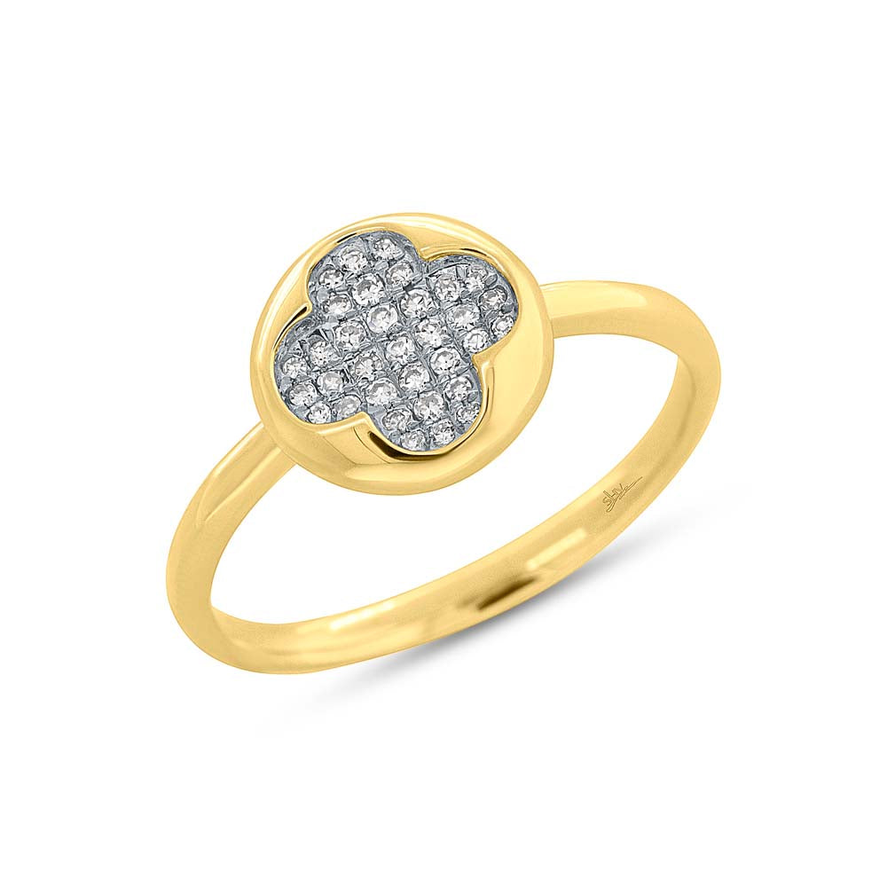 0.13Ct 14K Y/G Diamond Pave Clover Ring