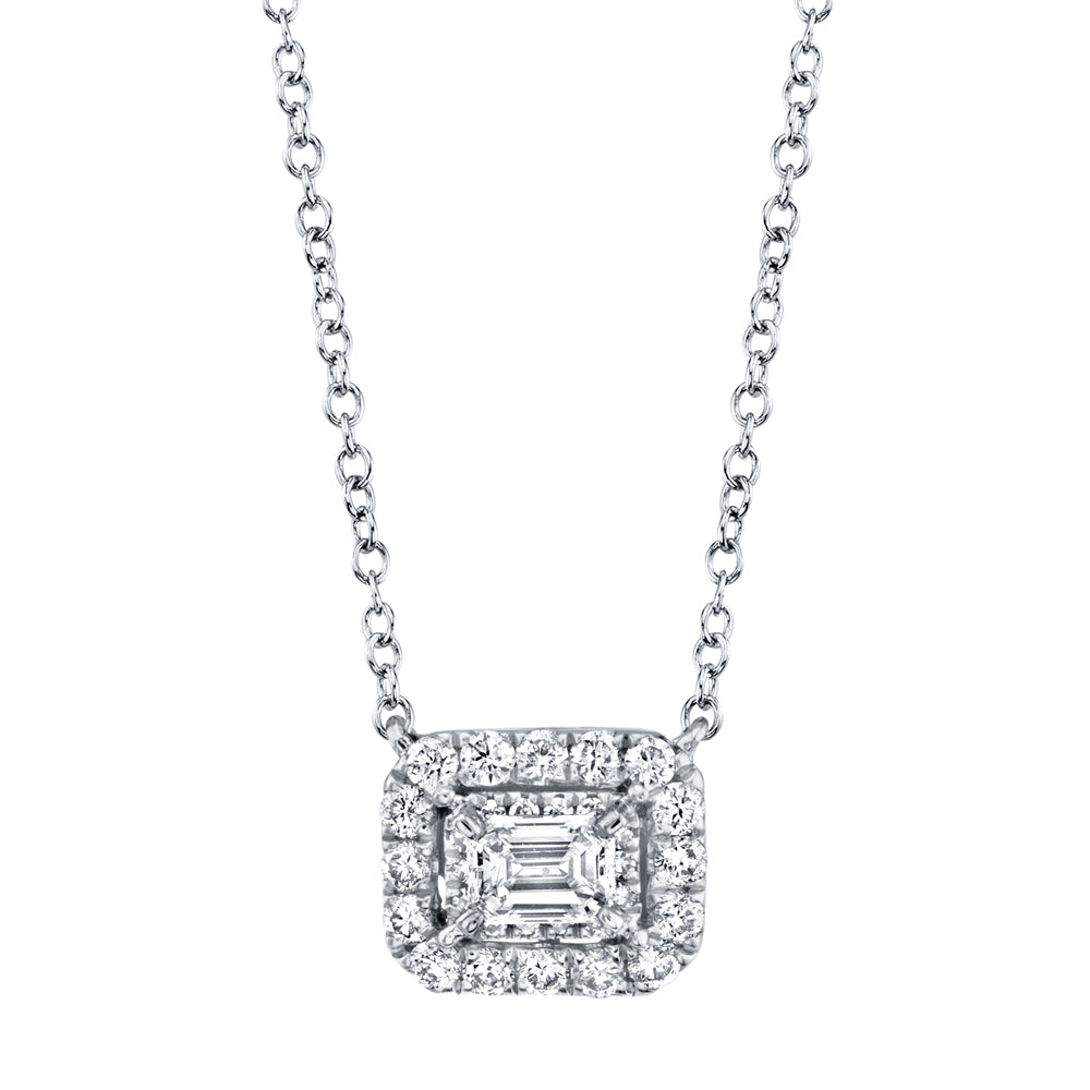 0.32Ct 14K W/G Diamond Emerald Necklace