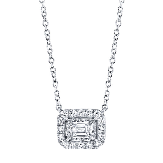 0.32Ct 14K W/G Diamond Emerald Necklace