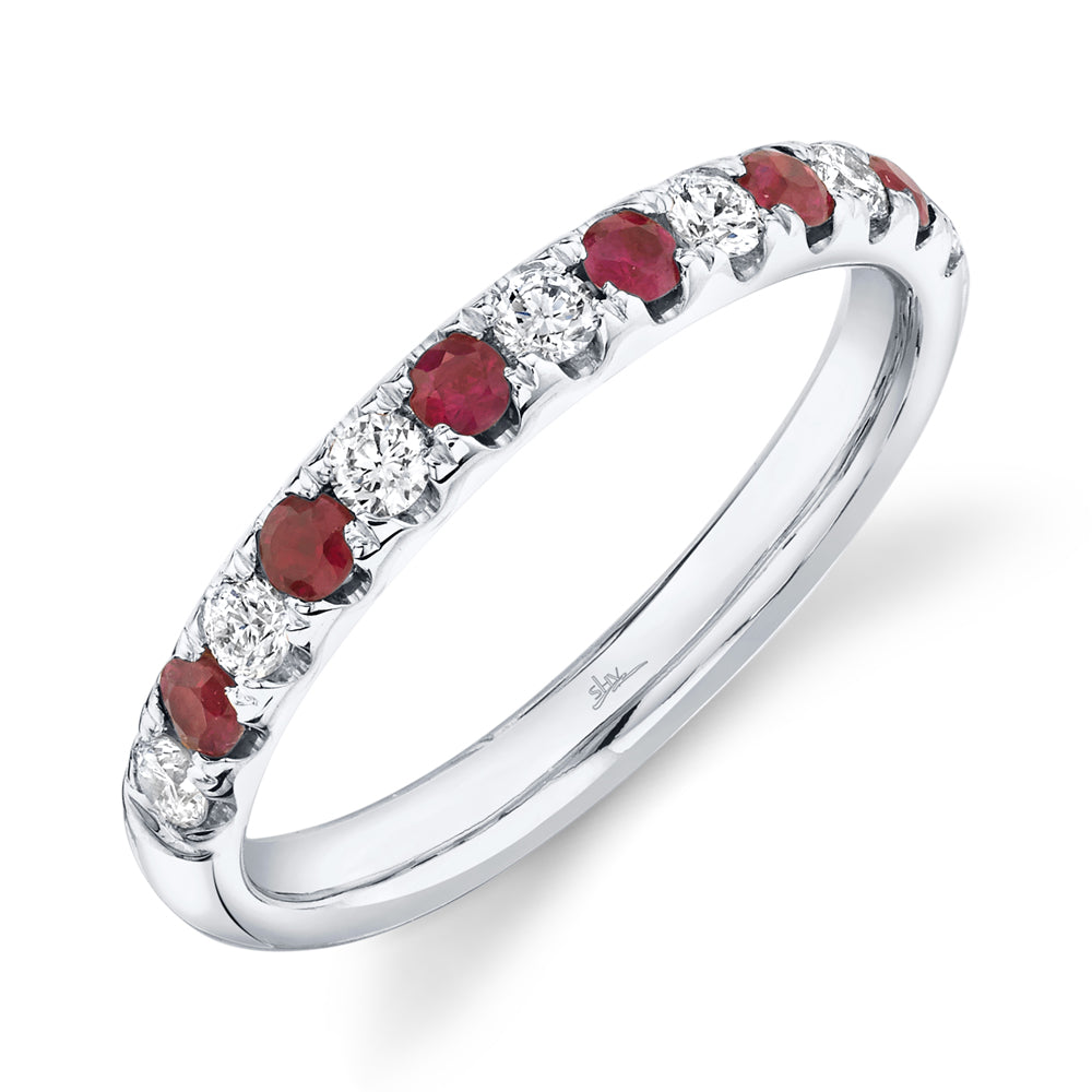 0.30Ct Diamond & 0.30Ct Ruby 14K W/G Lady's Band