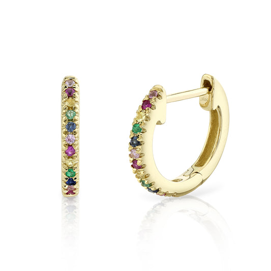 0.08Ct 14K Y/G  Multi-Color Stone Huggie Earring