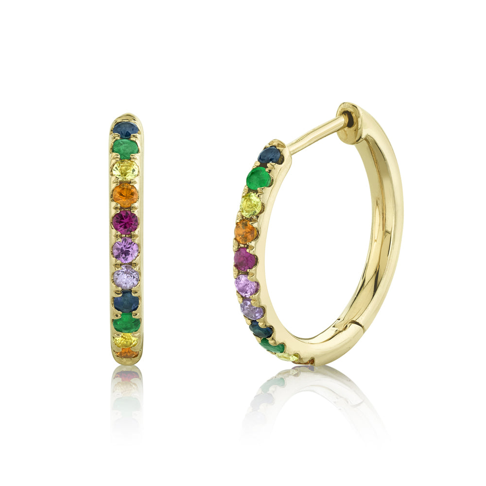 0.32Ct 14K Y/G Multi-Color Stone Hoop Earring
