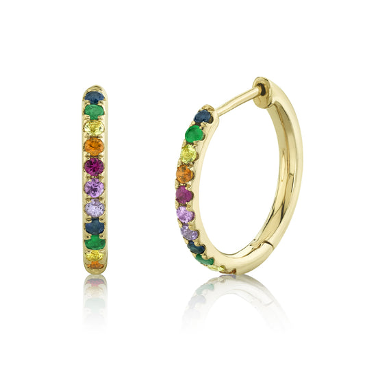 0.32Ct 14K Y/G Multi-Color Stone Hoop Earring