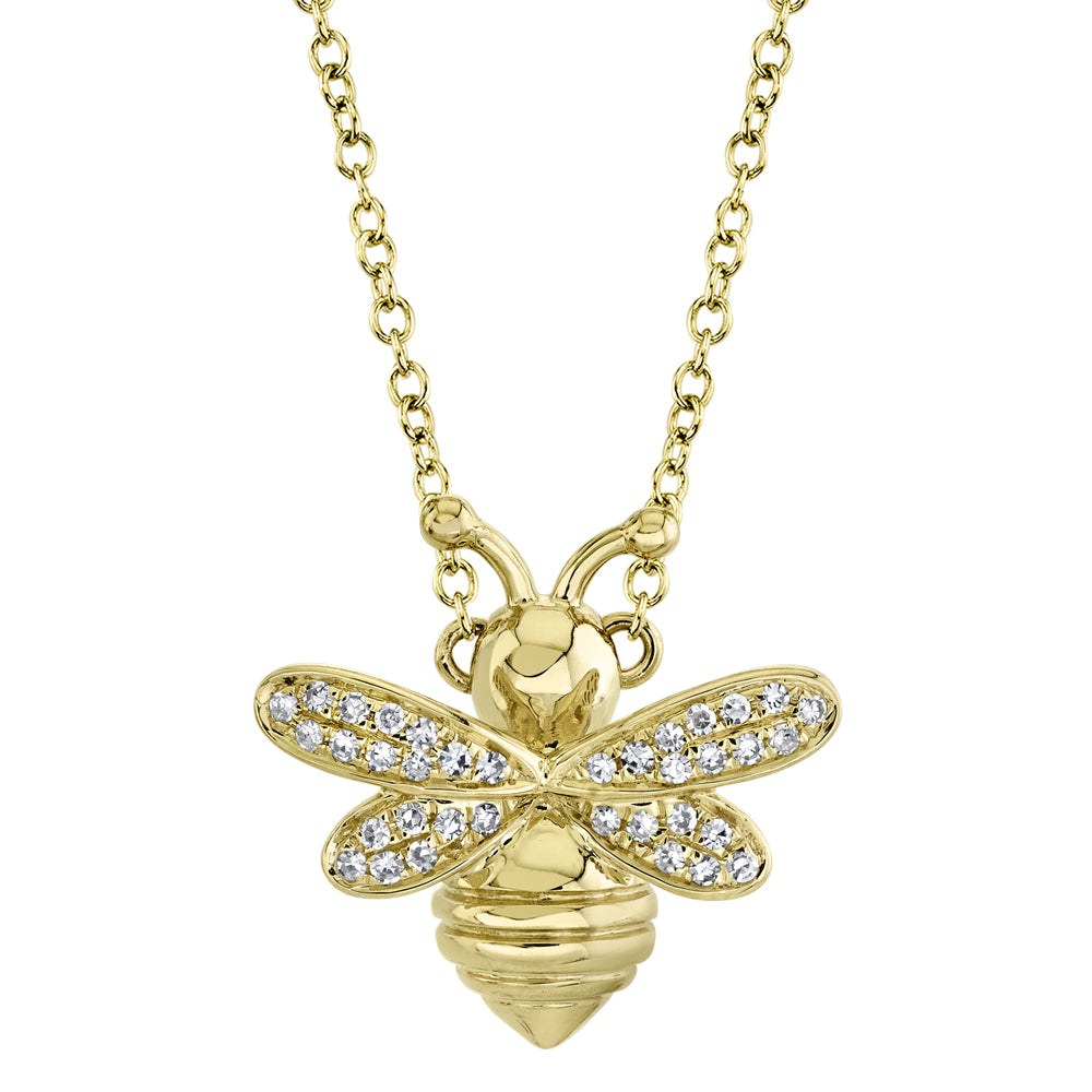 0.08Ct 14K Y/G Diamond Bee Necklace