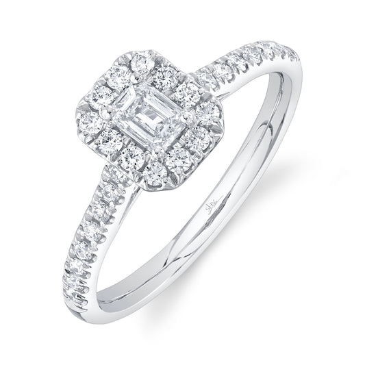 0.30Ct-Ctr(Emerald) 0.32Ct-Side 14K W/G Diamond Engagement Ring