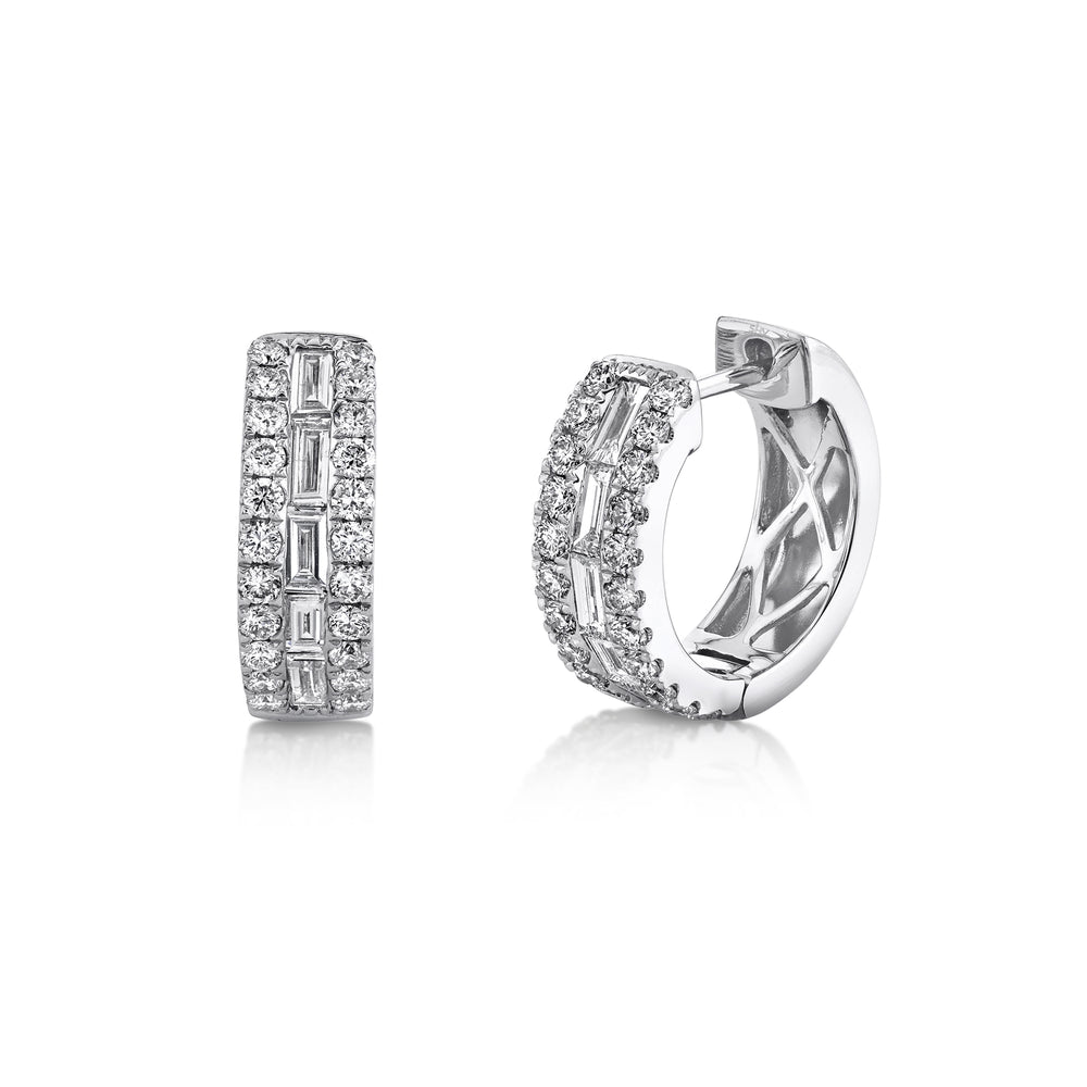 1.09Ct 14K W/G Diamond Baguette Hoop Earring