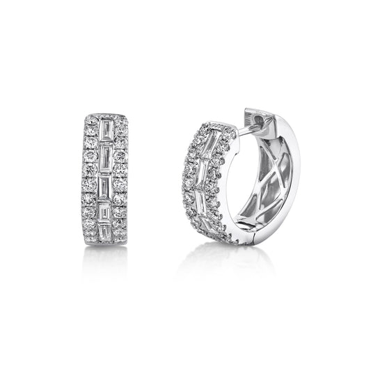1.09Ct 14K W/G Diamond Baguette Hoop Earring
