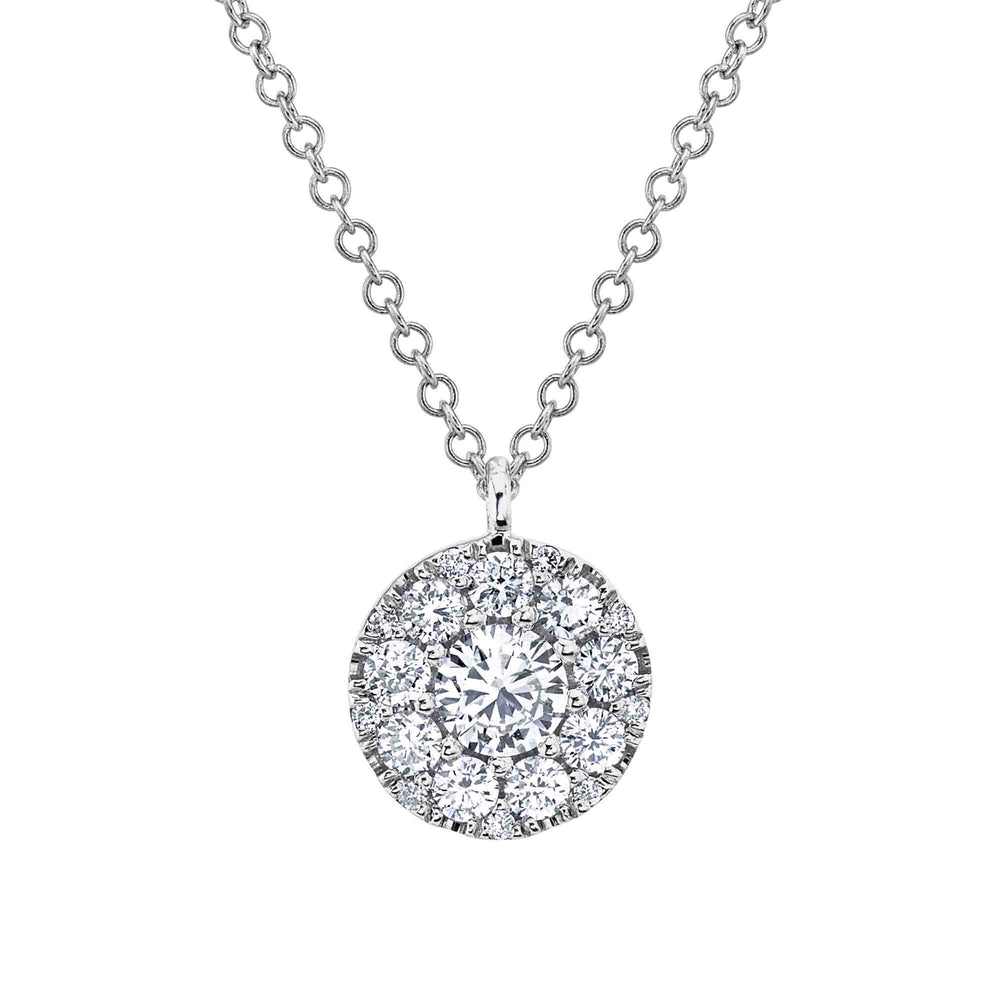 0.22Ct-Ctr(Round) 0.28Ct-Side 14K W/G Diamond Cluster Necklace