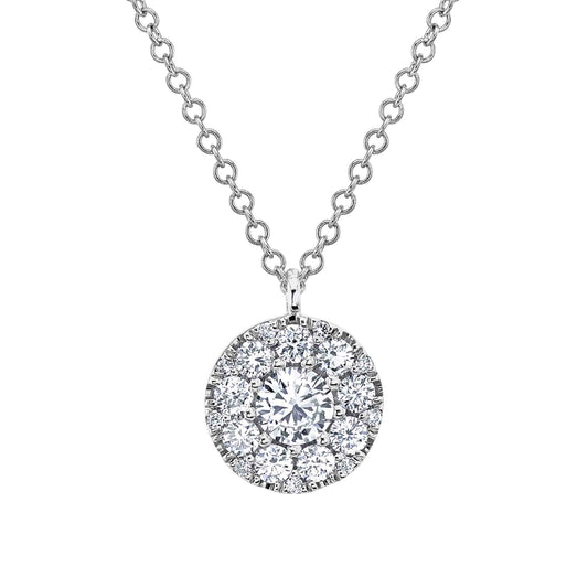 0.22Ct-Ctr(Round) 0.28Ct-Side 14K W/G Diamond Cluster Necklace