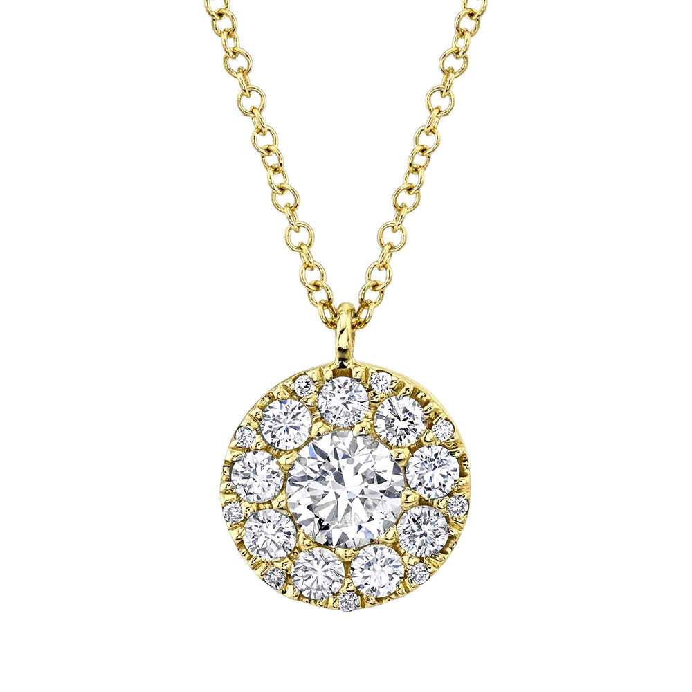 0.40Ct-Ctr(Round) 0.35Ct-Side 14K Y/G Diamond Cluster Necklace