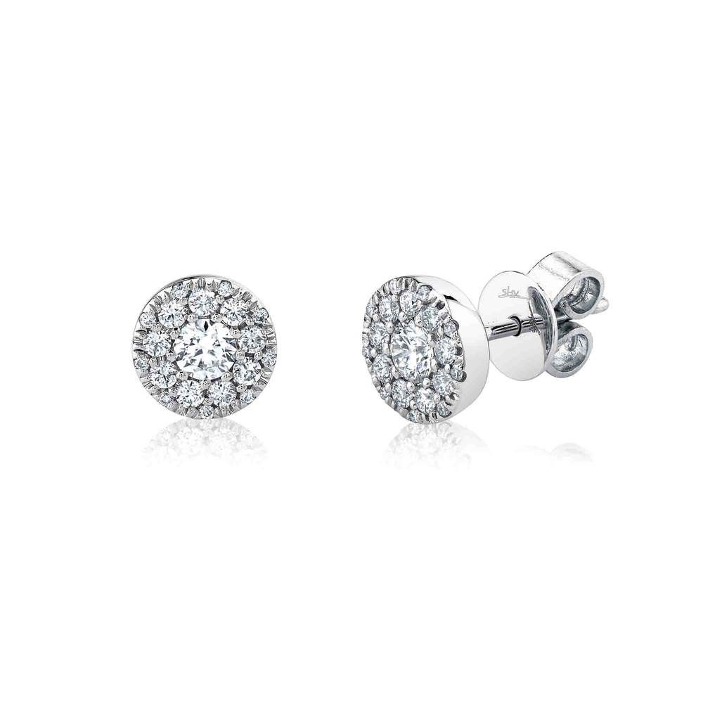 0.47Ct-Ctr(Round) 0.53Ct-Side 14K W/G Diamond Cluster Stud Earring