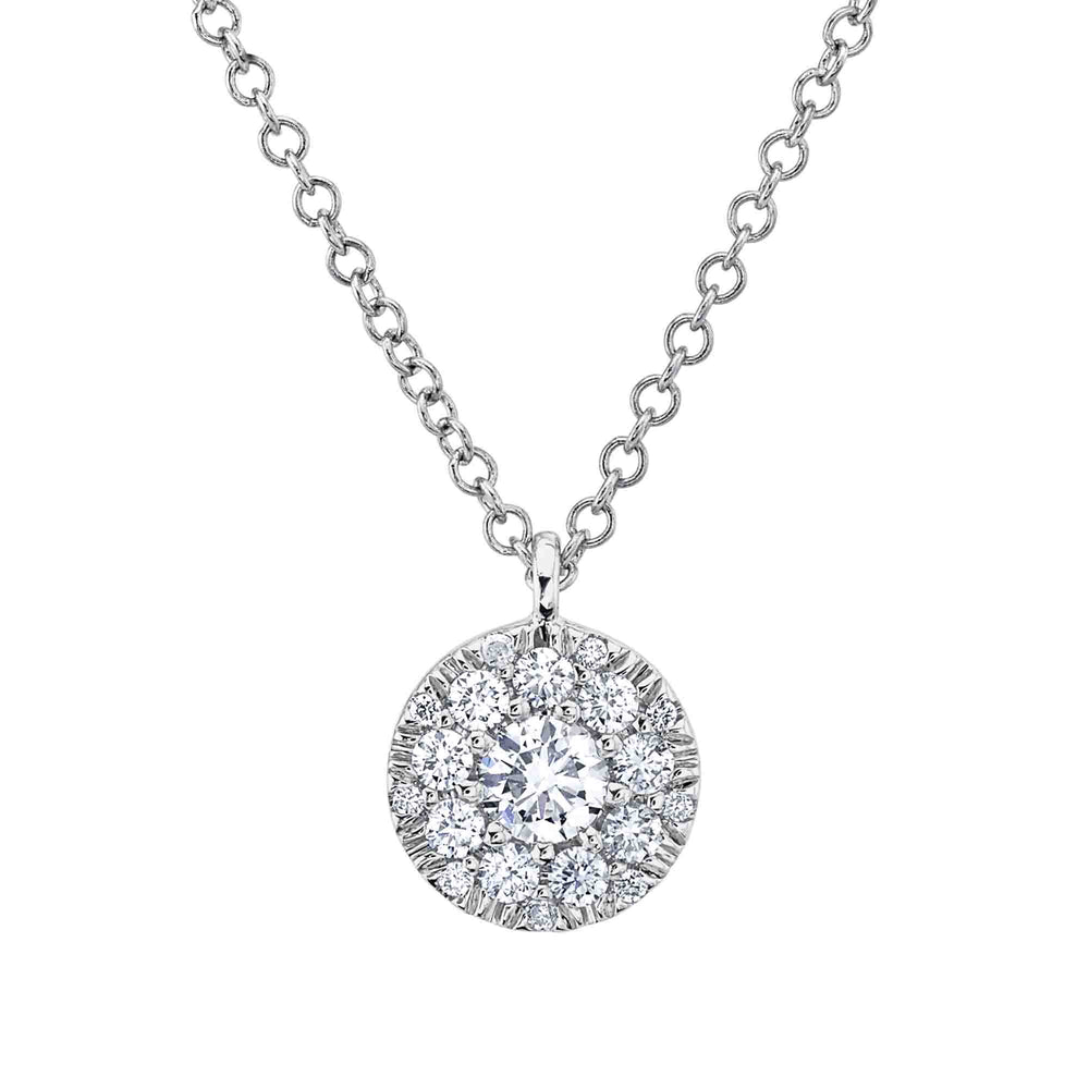 0.10Ct-Ctr(Round) 0.13Ct-Side 14K W/G Diamond Cluster Necklace