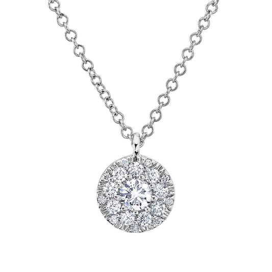 0.10Ct-Ctr(Round) 0.13Ct-Side 14K W/G Diamond Cluster Necklace