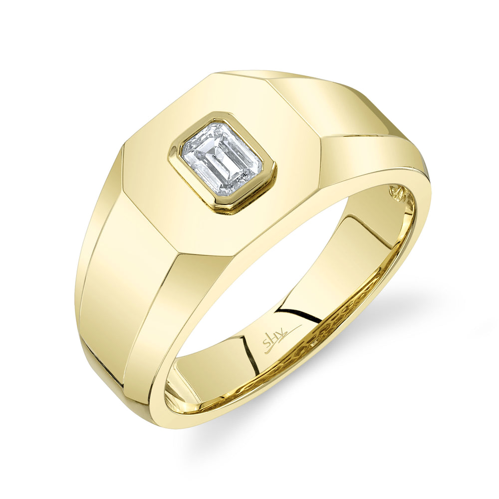 0.31Ct 14K Y/G Diamond Emerald Bezel Signet Ring