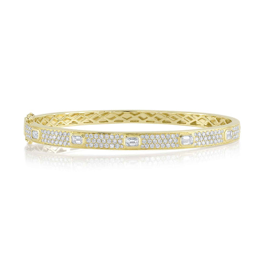 1.80Ct 14K Y/G Diamond Emerald Pave Bangle