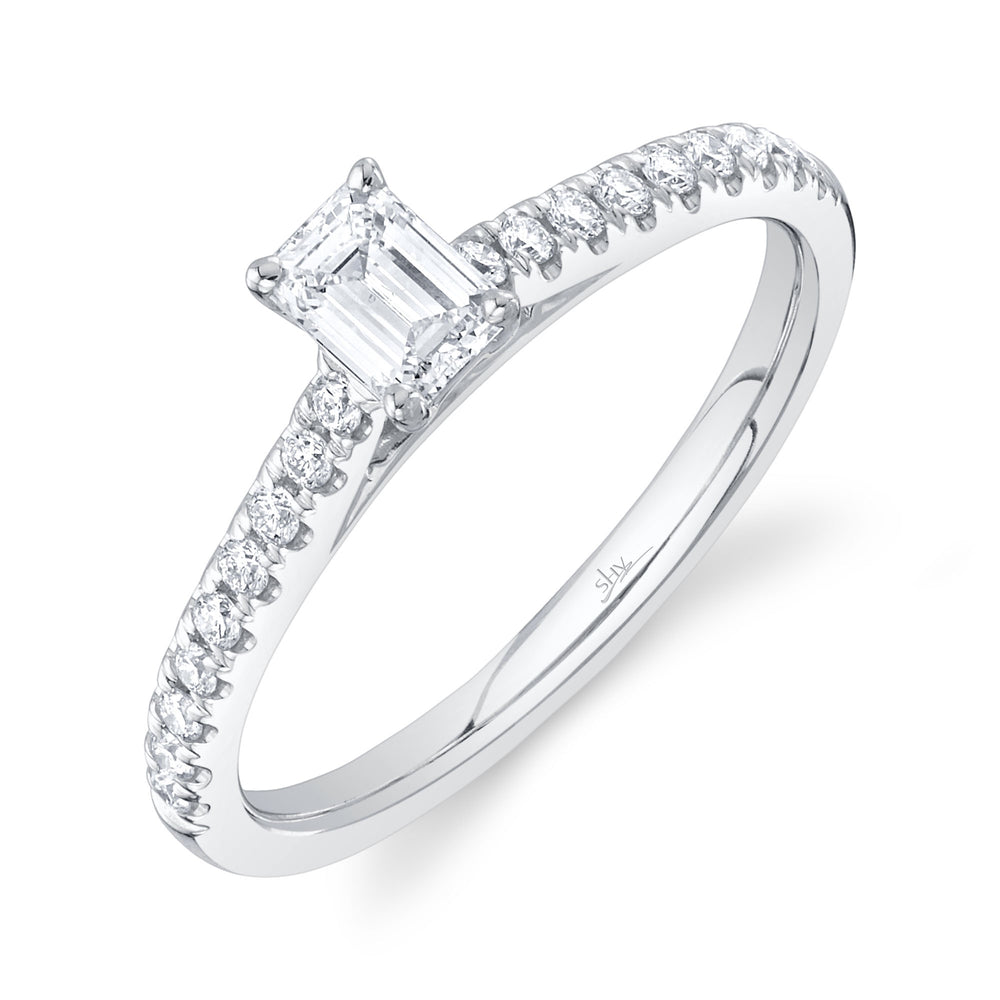 0.40Ct-Ctr(Emerald) 0.19Ct-Side 14K W/G Diamond Engagement Ring