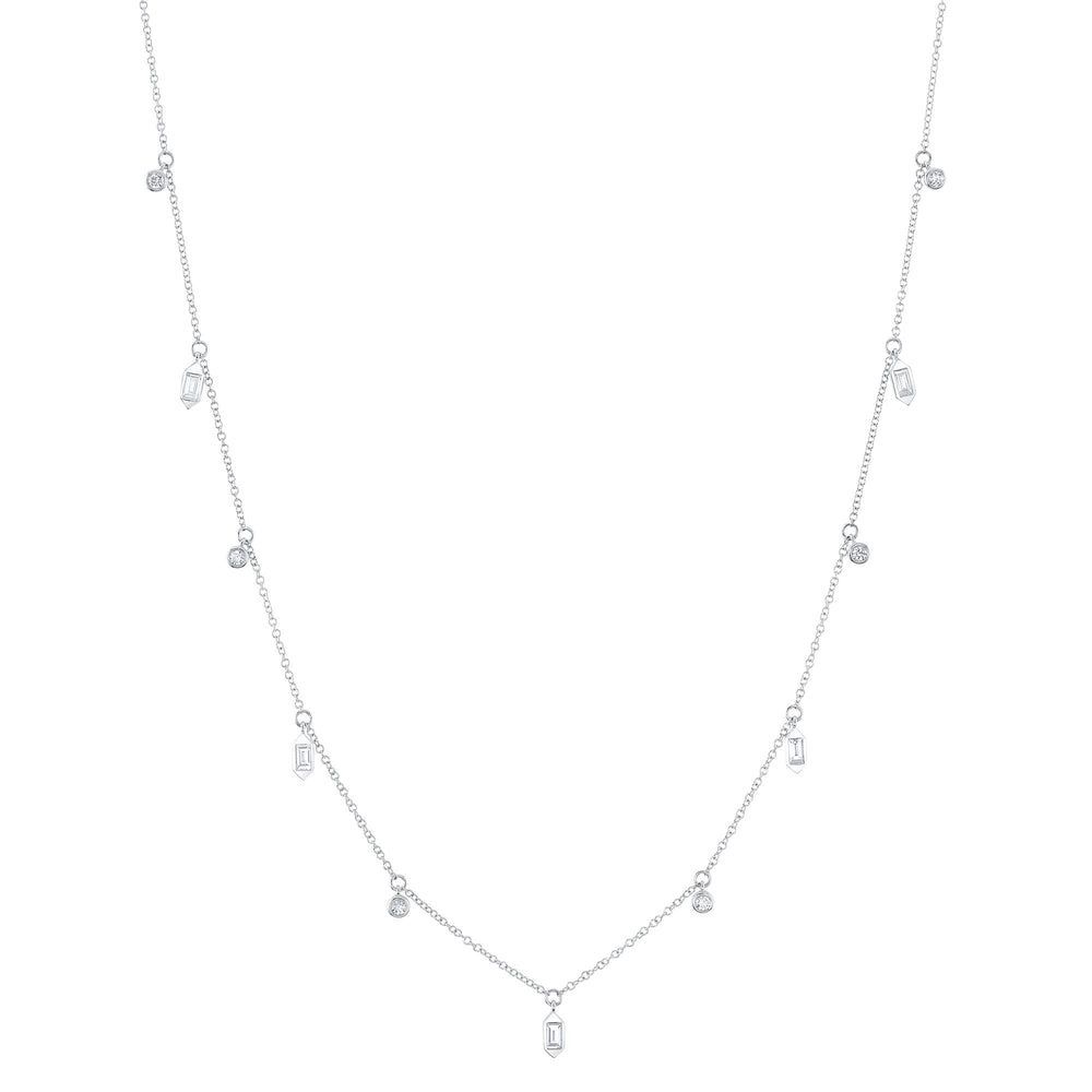 0.38Ct 14K W/G Diamond Baguette Bezel Necklace
