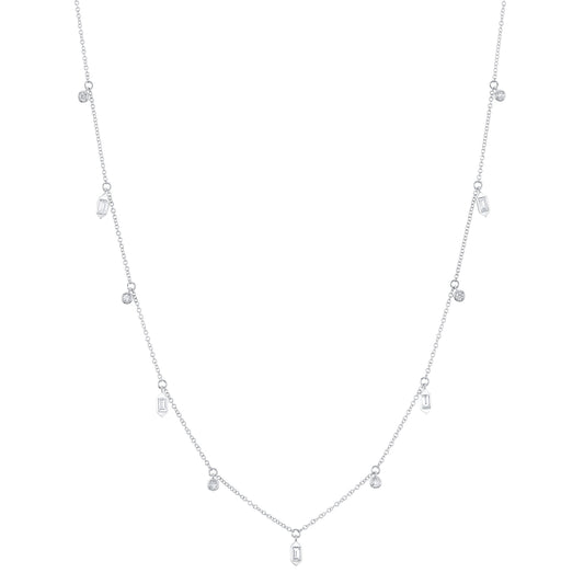 0.38Ct 14K W/G Diamond Baguette Bezel Necklace