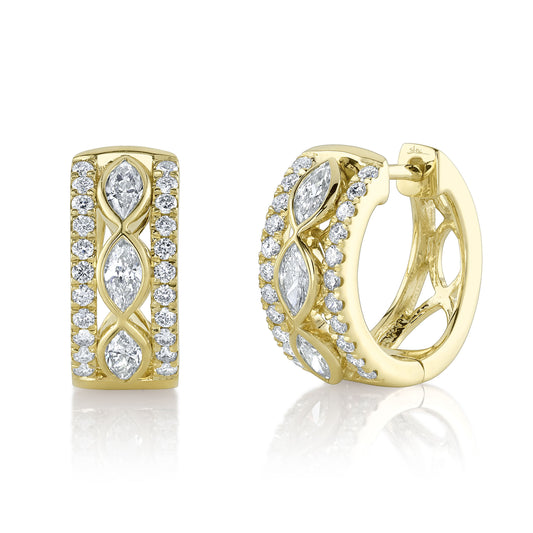 1.01Ct 14K Y/G Diamond Marquise Bezel Huggie Earring