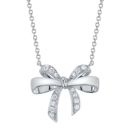 0.14Ct 14K W/G Diamond Bow Necklace