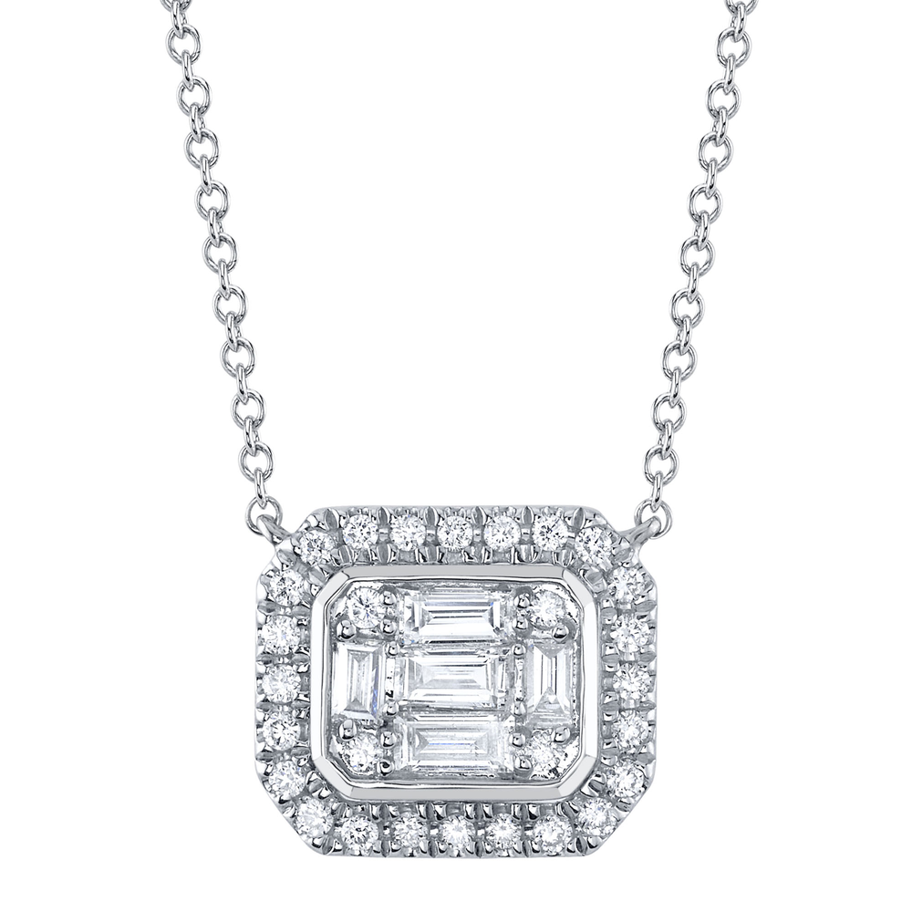 0.41Ct 14K W/G Diamond Baguette Necklace