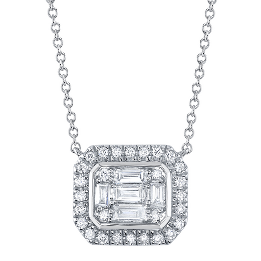0.41Ct 14K W/G Diamond Baguette Necklace