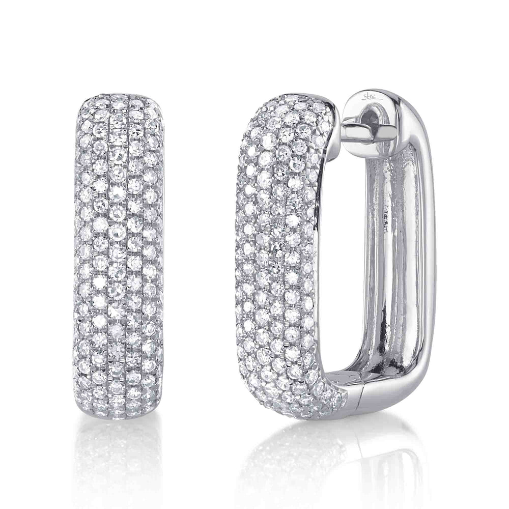 0.59Ct 14K W/G Diamond Pave Rectangle Hoop Earring