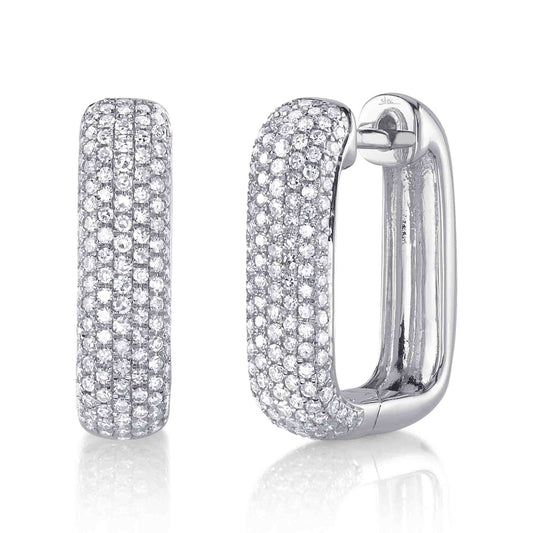 0.59Ct 14K W/G Diamond Pave Rectangle Hoop Earring