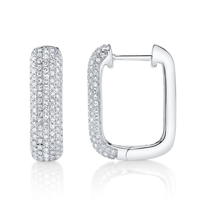 0.59Ct 14K W/G Diamond Pave Rectangle Hoop Earring