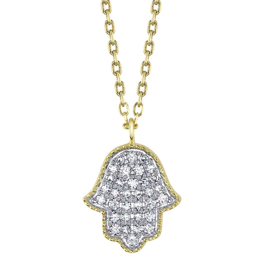 0.13Ct 14K Y/G Diamond Pave Hamsa Necklace