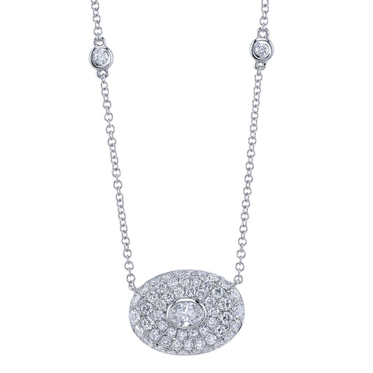 0.97Ct 14K W/G Diamond Oval Bezel Necklace