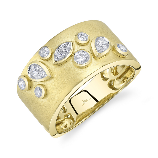 0.26Ct 14K Y/G Diamond Bezel Matte Ring