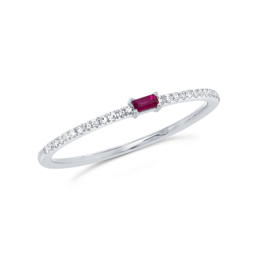 0.08Ct Diamond & 0.05Ct Ruby 14K W/G Lady's Ring